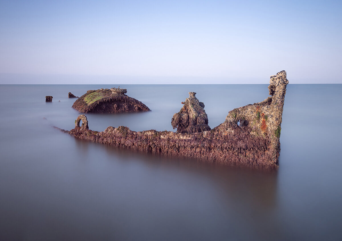 Low Tide (Colour) - SS Carbon, Compton Bay - Isle of Wight Landscape Mounted Print