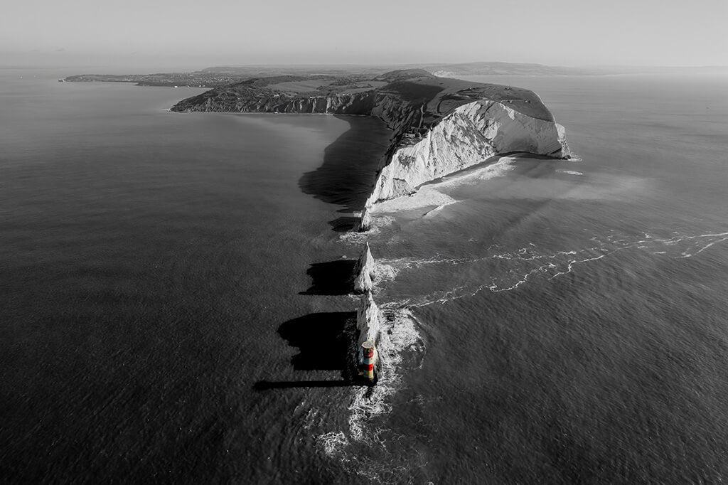 The Needles Aerial Photograph Isle of Wight Landscape Prints Black White