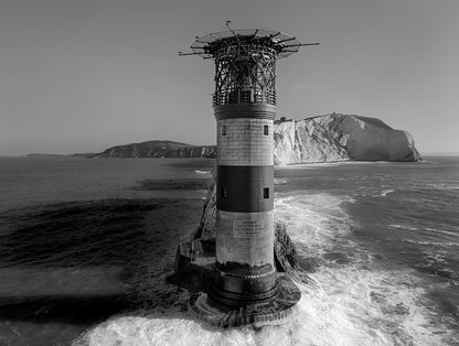 The Needles Black and White Aerial Photograph Isle of Wight Landscape Prints