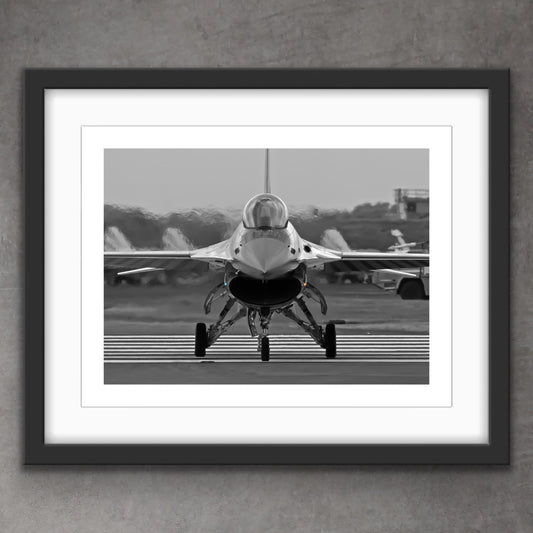 Fighter Jet Head On Photography Print Black White Taxi