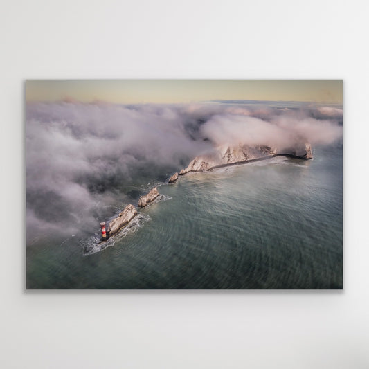 Needles Mist Fog Aerial Fire Photograph Gallery Isle of Wight Landscape Prints